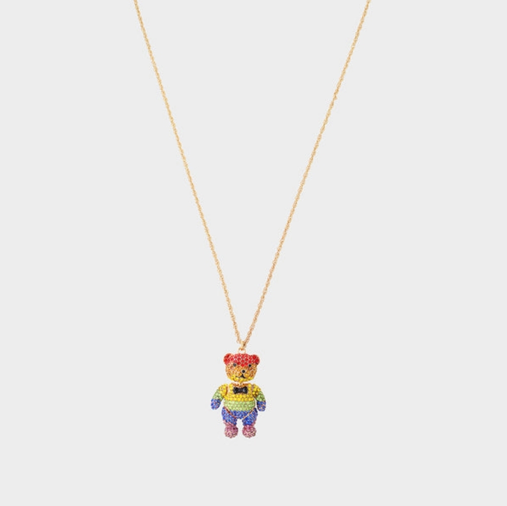 BETSEY JOHNSON ONE LOVE TEDDY BEAR NECKLACE RAINBOW MULTI rainbow pride